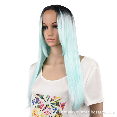 Long Mink Born Straight Hair Grey Green Synthetic Lolita Relaxed Wigs For Women Fashion Female Cosplay Party Christmas Wigs